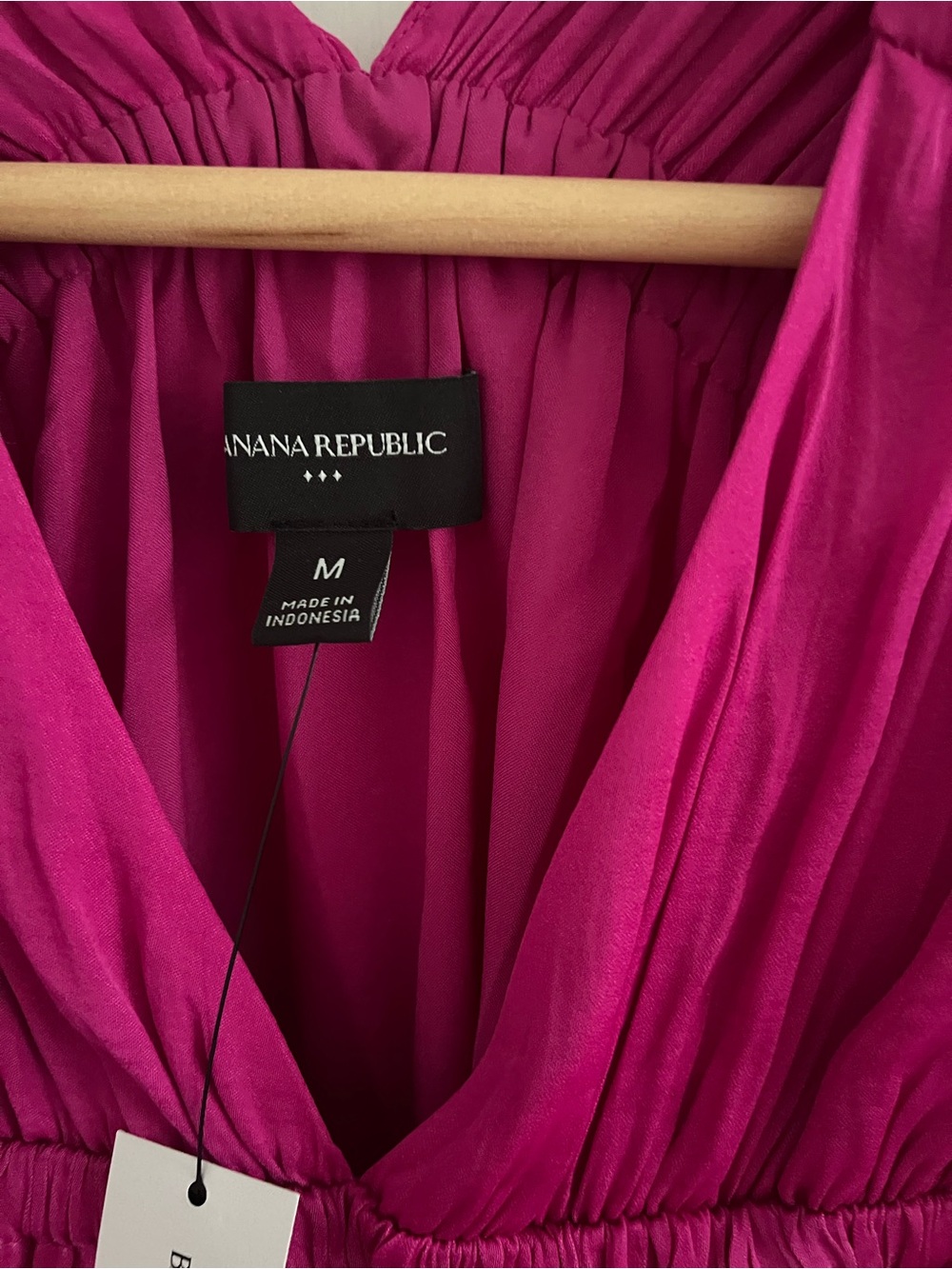 Banana Republic Fuchsia Pink V-Neck Gathered Waist Dress